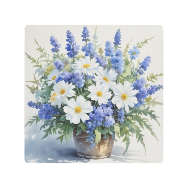 花の束エレガント水色 メタルプリント (正面)