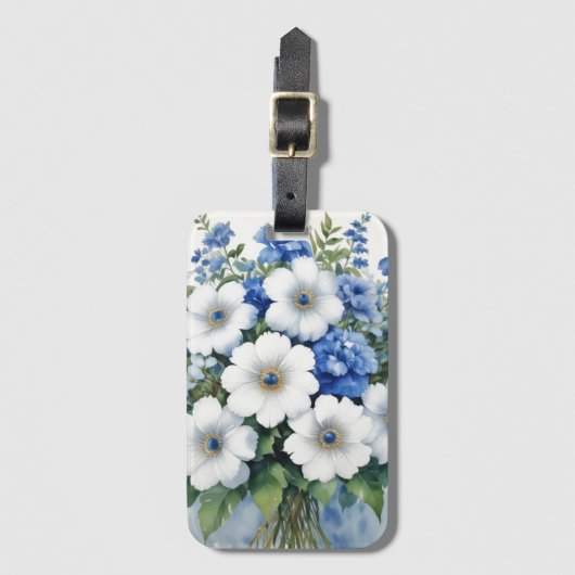 花の束エレガント水色 ラゲッジタグ (正面縦)