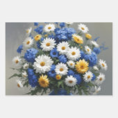 花の束エレガント水色 ラッピングペーパーシート (正面3)