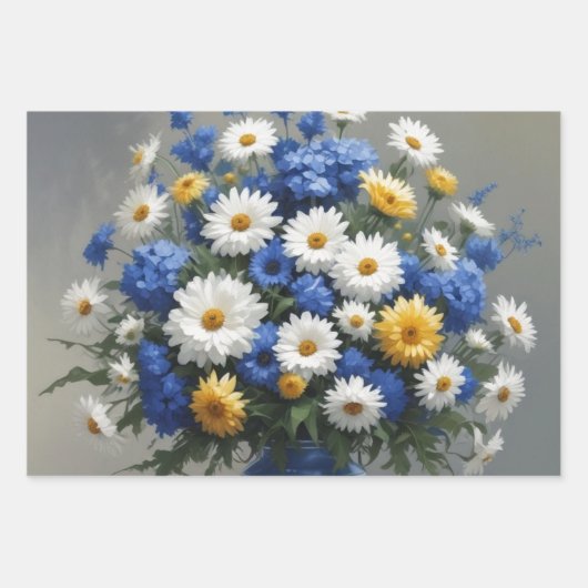 花の束エレガント水色 ラッピングペーパーシート (正面)