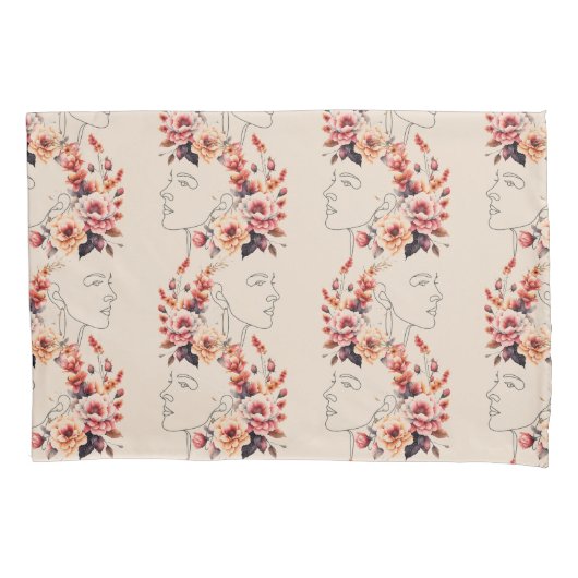 花の枕ケースレディ顔の輪郭 枕カバー (正面)