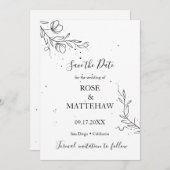 花の枝とインクのしずく Save the Date 招待状 (正面/裏面)