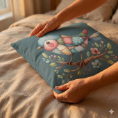 花の枝にパッチワーク松の鳥 クッション