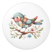 花の枝にパッチワーク松の鳥 セラミックノブ (正面)