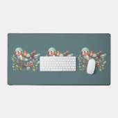 花の枝にパッチワーク松の鳥 デスクマット (キーボード&マウス)