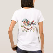 花の枝にパッチワーク松の鳥 Tシャツ (裏面)