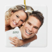 花の枝にヴィンテージの鳥の写真 セラミックオーナメント (正面)