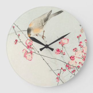 花の枝のヴィンテージ鳥 ラージ壁時計
