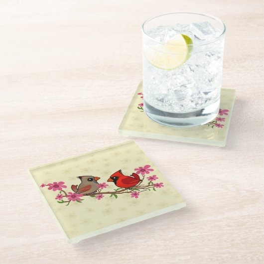 花の枝の北の(鳥)ショウジョウコウカンチョウ ガラスコースター (アングル)