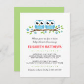 花の枝の青いフクロウは男の子のベビーシャワーを結び付けます 招待状 (正面/裏面)