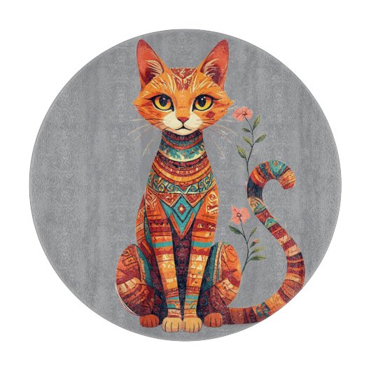 花の枝を持つかわいい芸術的な猫 カッティングボード (正面)