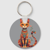 花の枝を持つかわいい芸術的な猫 キーホルダー (裏面)