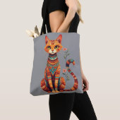 花の枝を持つかわいい芸術的な猫 トートバッグ (クローズアップ)