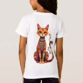 花の枝を持つかわいい芸術的な猫 Tシャツ (裏面)