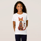 花の枝を持つかわいい芸術的な猫 Tシャツ (正面フル)