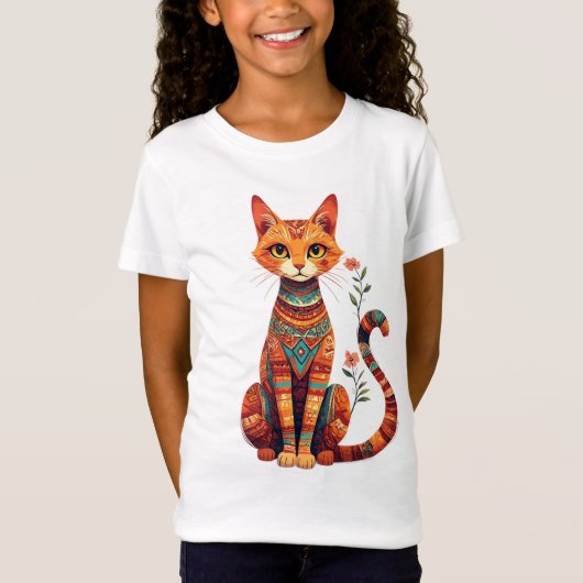 花の枝を持つかわいい芸術的な猫 Tシャツ (正面)