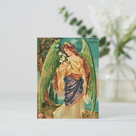 花の枝を持つ天使 ポストカード (スタンド正面)