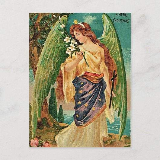 花の枝を持つ天使 ポストカード (正面)