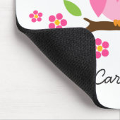 花の枝名前入りな名前のかわいいピンクのフクロウ マウスパッド (コーナー)