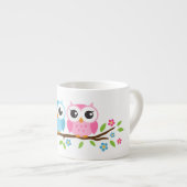 花の枝名前入りな名前のかわいいフクロウ エスプレッソカップ (正面右)
