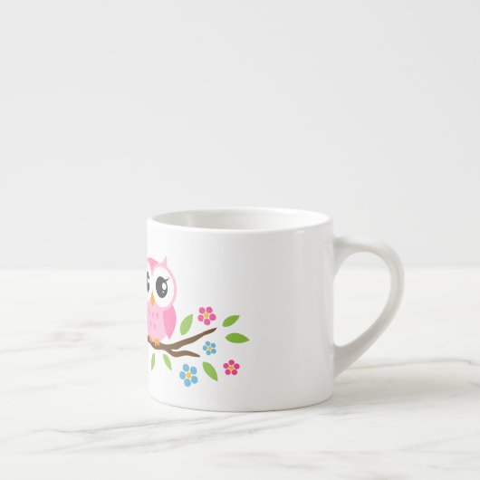 花の枝名前入りな名前のかわいいフクロウ エスプレッソカップ (右)