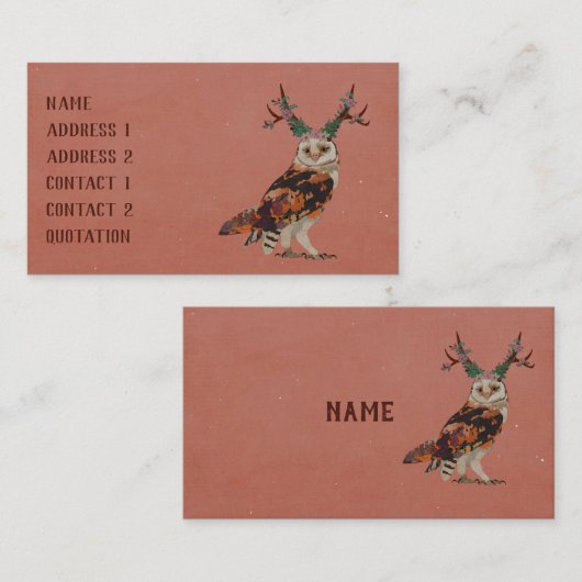 花の枝角のフクロウの名刺 名刺 (正面/裏面)