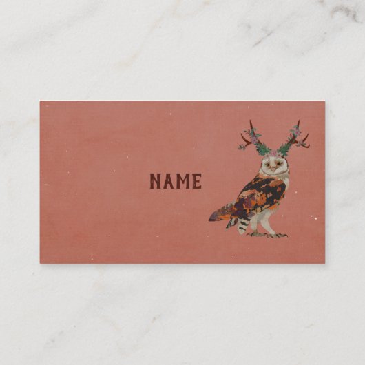 花の枝角のフクロウの名刺 名刺 (裏面)