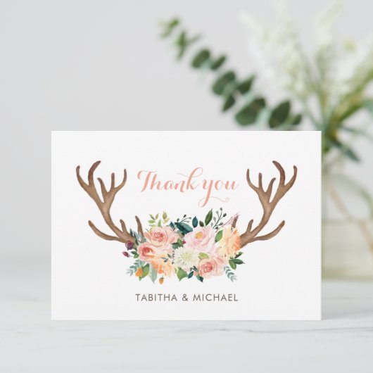 花の枝角の赤面のBohoの素朴なサンキューカード サンキューカード (スタンド正面)