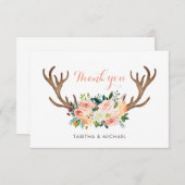 花の枝角の赤面のBohoの素朴なサンキューカード サンキューカード (正面/裏面)