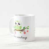 花の枝I愛読書のかわいい緑のフクロウ コーヒーマグカップ (正面左)