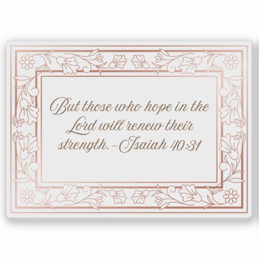 花の枠と聖書の聖句イザヤ40:31 シール (正面)