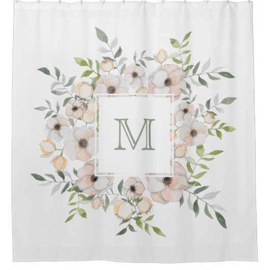 花の枠のシャワーカーテンにあなたのモノグラム シャワーカーテン (正面)