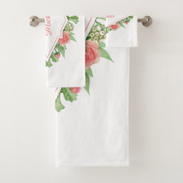 花の枠のタオルのセットのモノグラム バスタオルセット