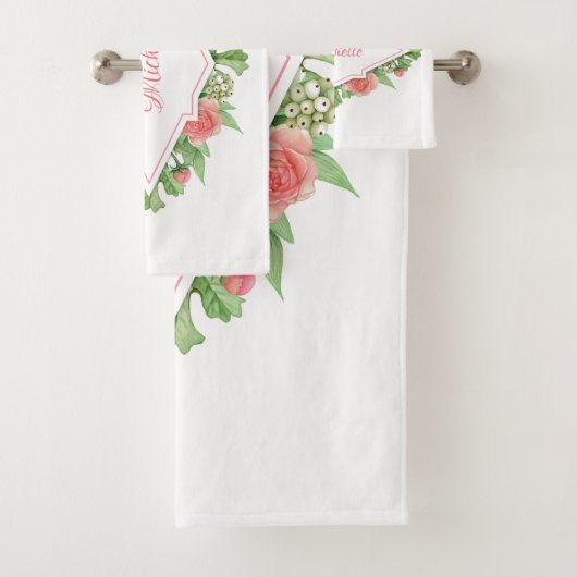 花の枠のタオルのセットのモノグラム バスタオルセット (インサイチュ)