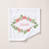 花の枠のタオルのセットのモノグラム バスタオルセット (ウォッシュタオル)