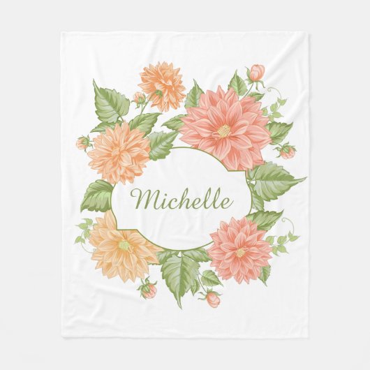 花の枠のフリースブランケット フリースブランケット (正面)