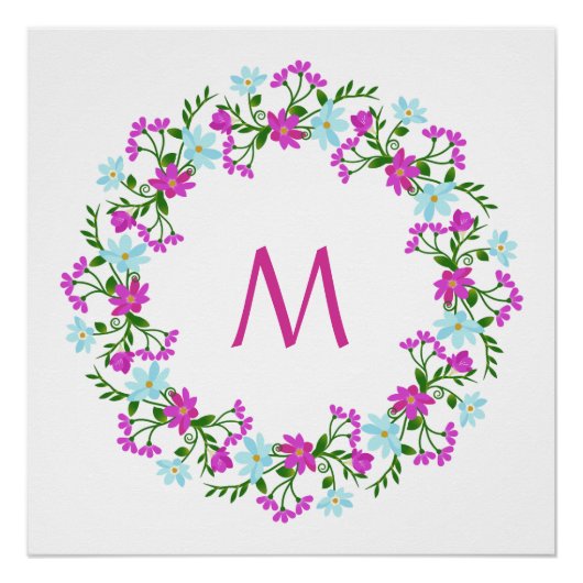 花の枠のポスターのモノグラムカスタム ポスター (正面)