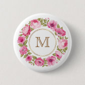 花の枠のモノグラムのカスタムボタン 缶バッジ (正面)