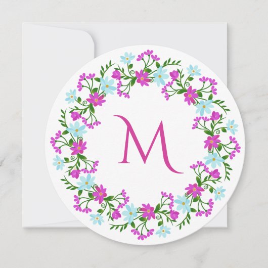 花の枠のモノグラムカスタム招待状 招待状 (正面)