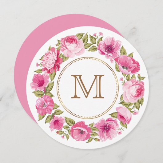 花の枠のモノグラムカスタム招待状 招待状 (正面/裏面)