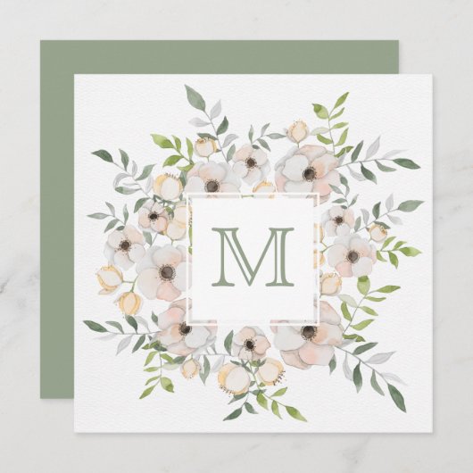 花の枠のモノグラムカスタム招待状 招待状 (正面/裏面)