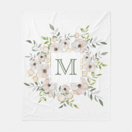 花の枠のモノグラムフリースブランケット フリースブランケット