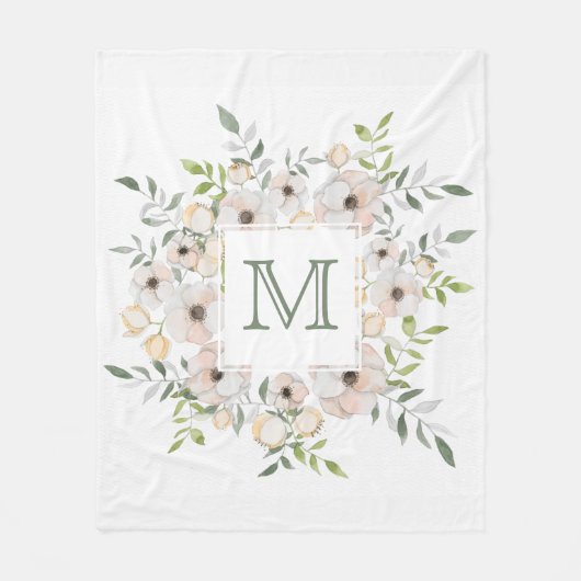 花の枠のモノグラムフリースブランケット フリースブランケット (正面)