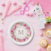 花の枠のモノグラム紙プレート ペーパープレート (パーティー)