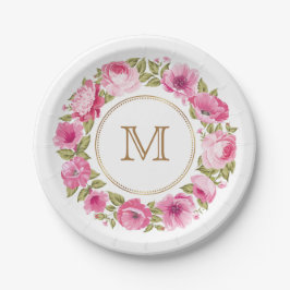 花の枠のモノグラム紙プレート ペーパープレート