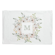 花の枠の枕カバー内のモノグラム