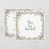 花の枠線が描かれた結婚式の招待状 招待状 (正面/裏面)