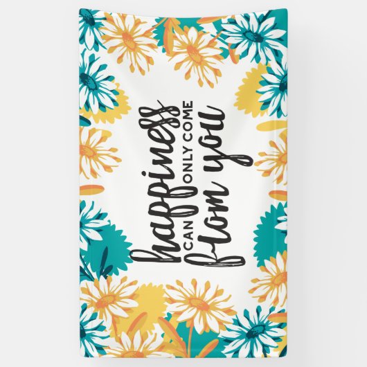 花の柄の幸せ引用文 横断幕 (縦)