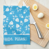 花の柄の青い花ハート キッチンタオル (四つ折り)