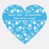 花の柄の青い花ハート ハートシール (正面)